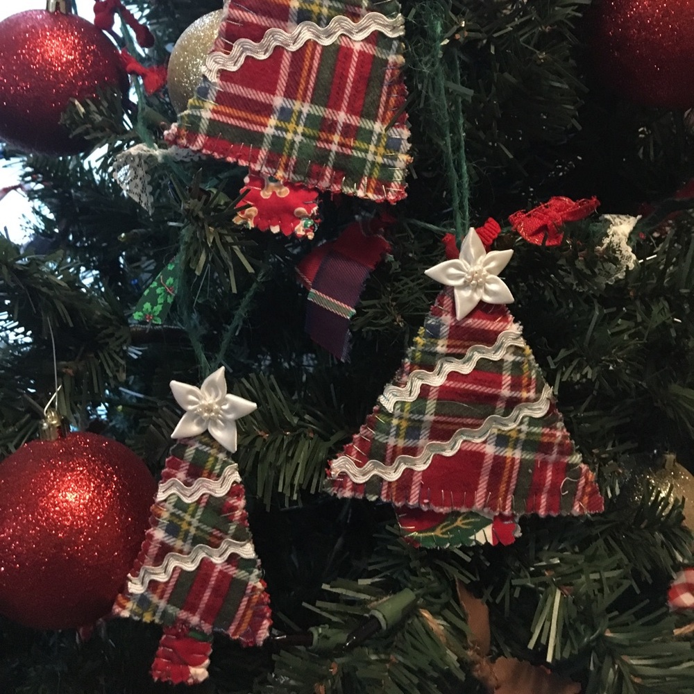 Set of 3 handmade Farmhouse flannel ornaments